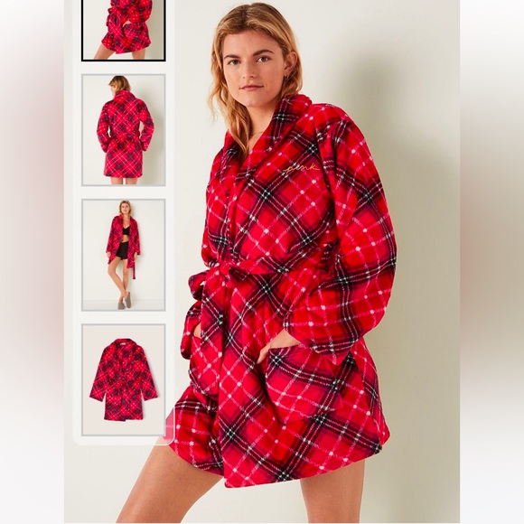 NWOT PINK Victoria’s Secret red plaid fluffy robe, Size XL/XXL - Picture 1 of 15